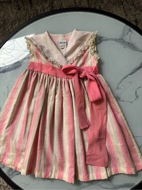 Vintage Cinderella Brand Pink & Cream Striped Sash Party Dress